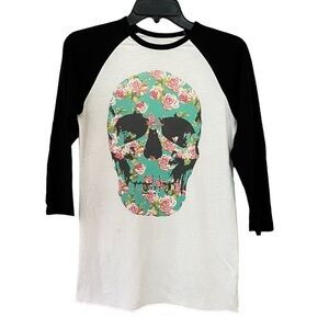 Empyre Women’s Sugar Skull Graphic 3/4 sleeve Raglan Baseball T-shirt size XS